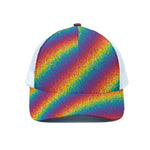 Pixel Rainbow Pattern Print White Mesh Trucker Cap