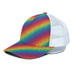 Pixel Rainbow Pattern Print White Mesh Trucker Cap