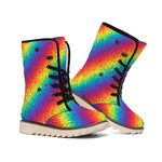 Pixel Rainbow Pattern Print Winter Boots