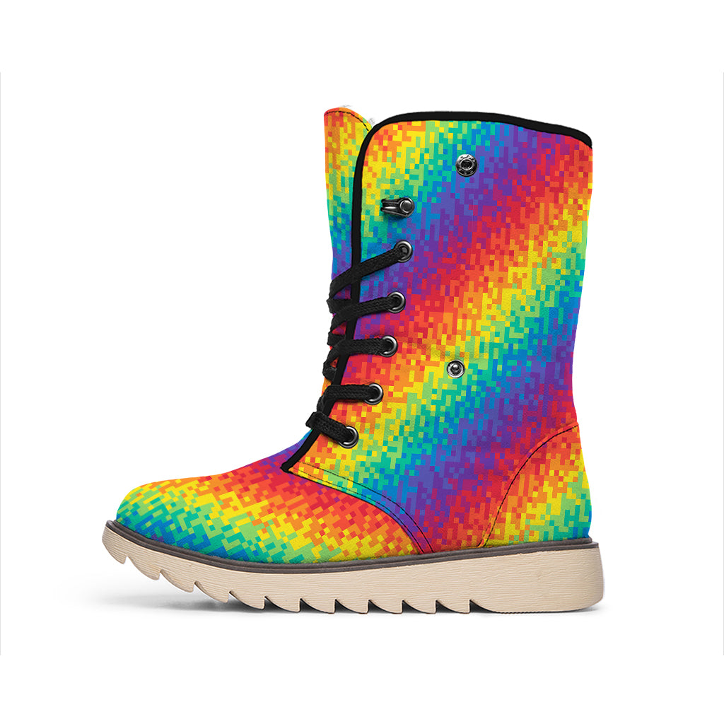 Pixel Rainbow Pattern Print Winter Boots