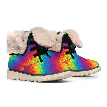 Pixel Rainbow Pattern Print Winter Boots