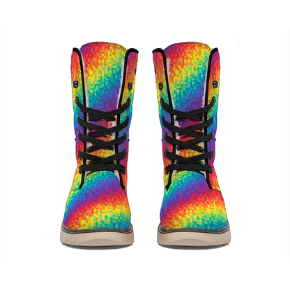 Pixel Rainbow Pattern Print Winter Boots