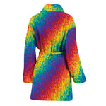 Pixel Rainbow Pattern Print Women's Bathrobe