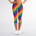 Pixel Rainbow Pattern Print Women's Capri Leggings