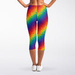Pixel Rainbow Pattern Print Women's Capri Leggings