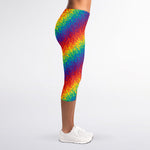 Pixel Rainbow Pattern Print Women's Capri Leggings