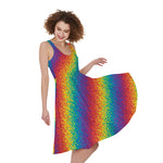 Pixel Rainbow Pattern Print Women's Sleeveless Dress