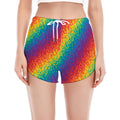 Pixel Rainbow Pattern Print Women's Split Running Shorts