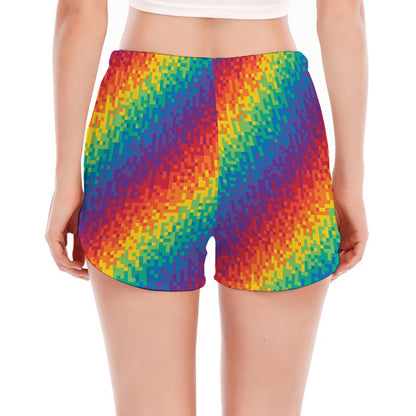 Pixel Rainbow Pattern Print Women's Split Running Shorts