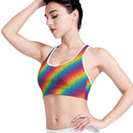 Pixel Rainbow Pattern Print Women's Sports Bra