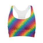 Pixel Rainbow Pattern Print Women's Sports Bra