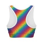 Pixel Rainbow Pattern Print Women's Sports Bra