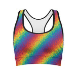 Pixel Rainbow Pattern Print Women's Sports Bra