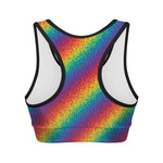 Pixel Rainbow Pattern Print Women's Sports Bra