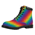 Pixel Rainbow Pattern Print Padded Collar Lace Up Boots