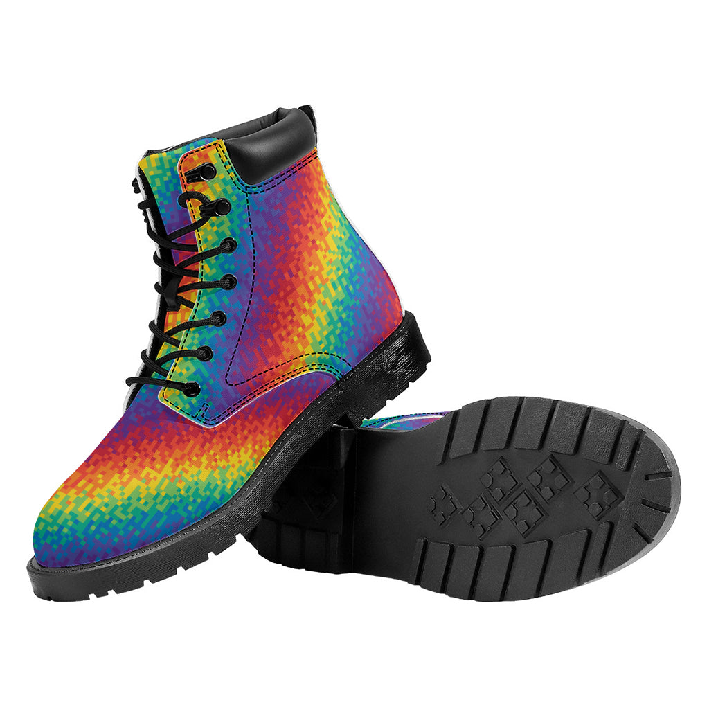 Pixel Rainbow Pattern Print Work Boots