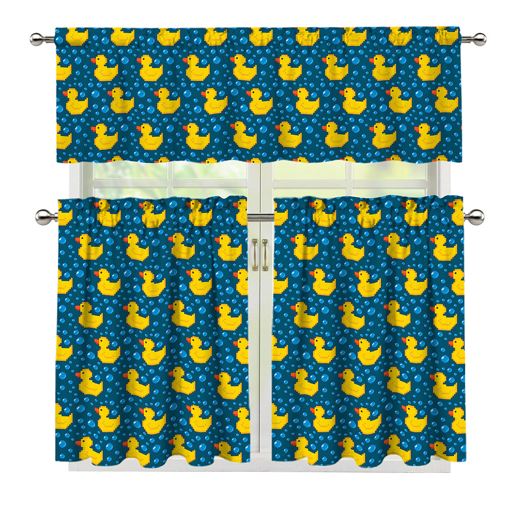 Pixel Rubber Duck Pattern Print 3 Piece Kitchen Curtains