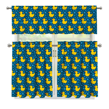Pixel Rubber Duck Pattern Print 3 Piece Kitchen Curtains
