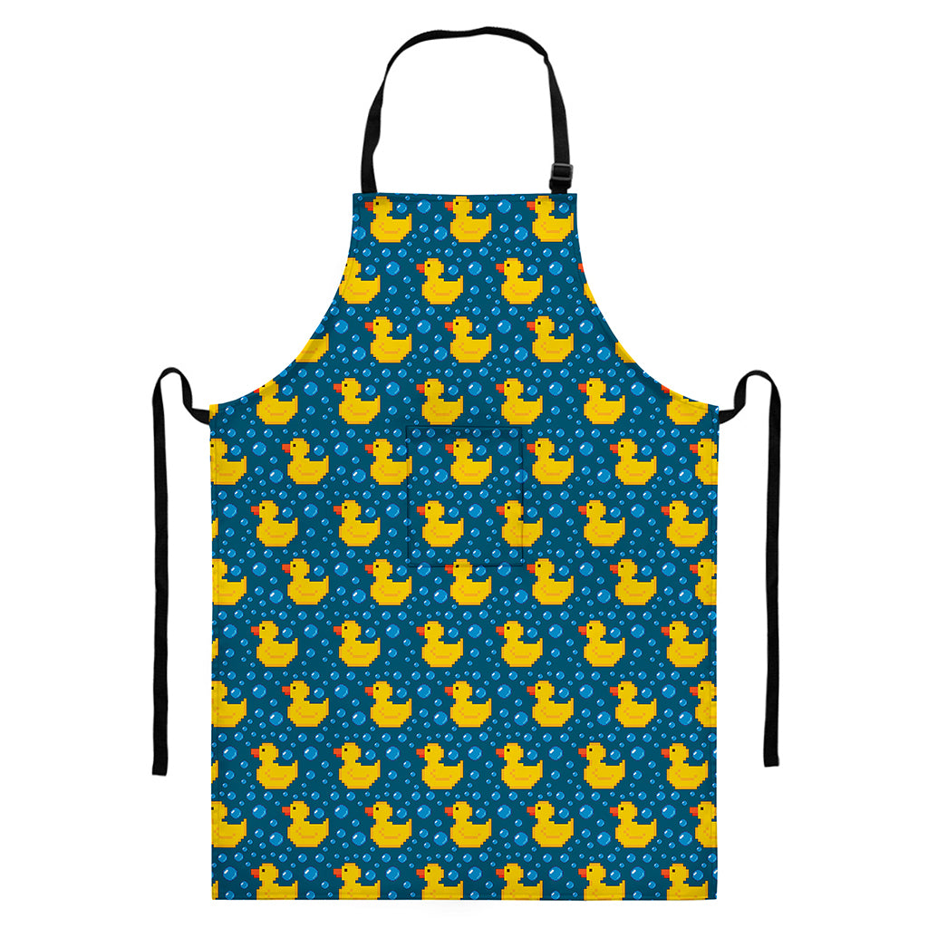 Pixel Rubber Duck Pattern Print Bib Apron With Pocket