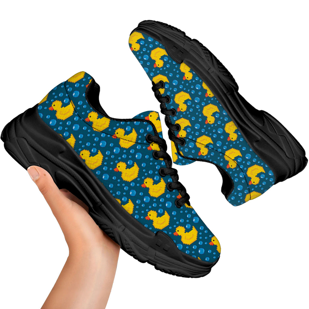 Pixel Rubber Duck Pattern Print Black Chunky Shoes