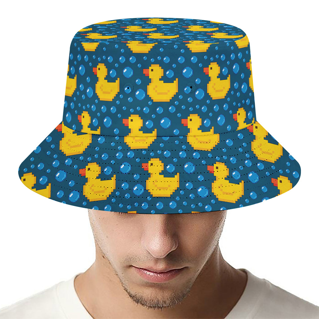 Pixel Rubber Duck Pattern Print Bucket Hat