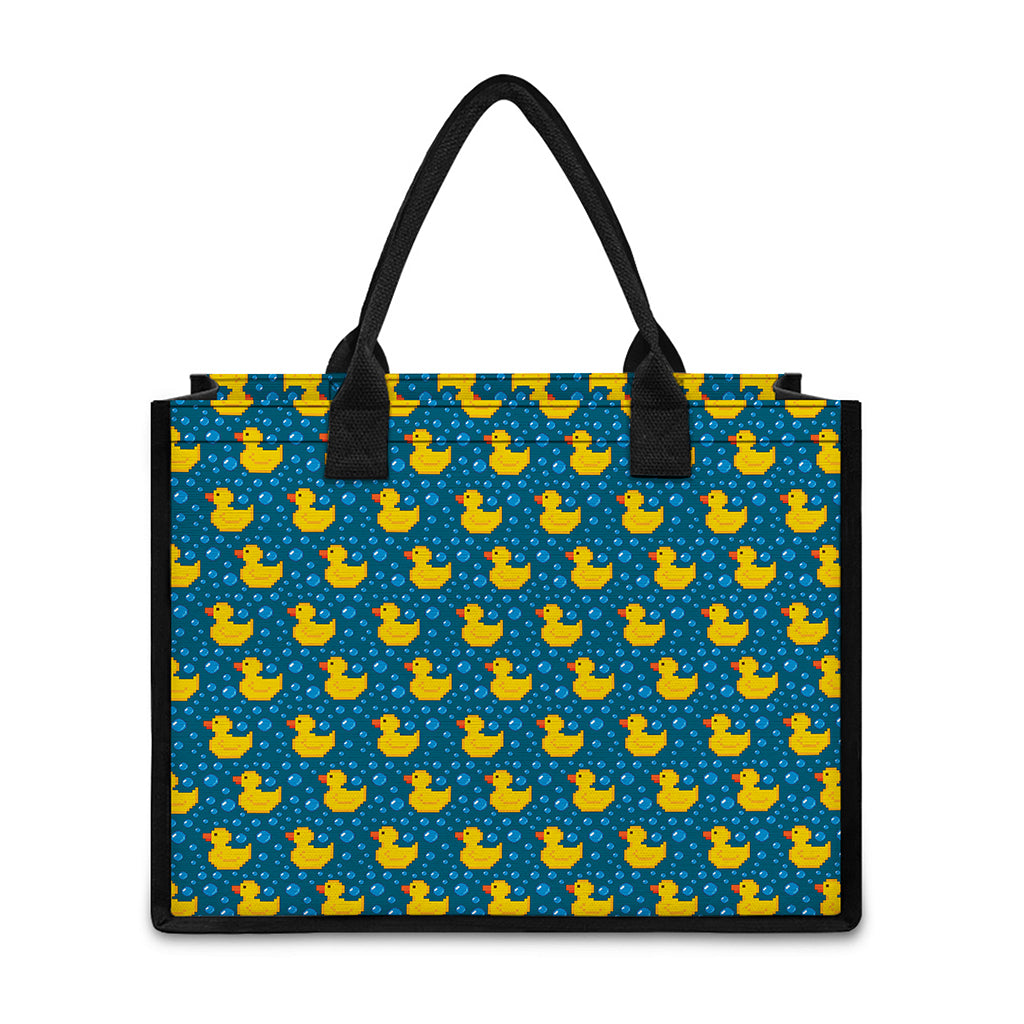 Pixel Rubber Duck Pattern Print Canvas Tote Bag