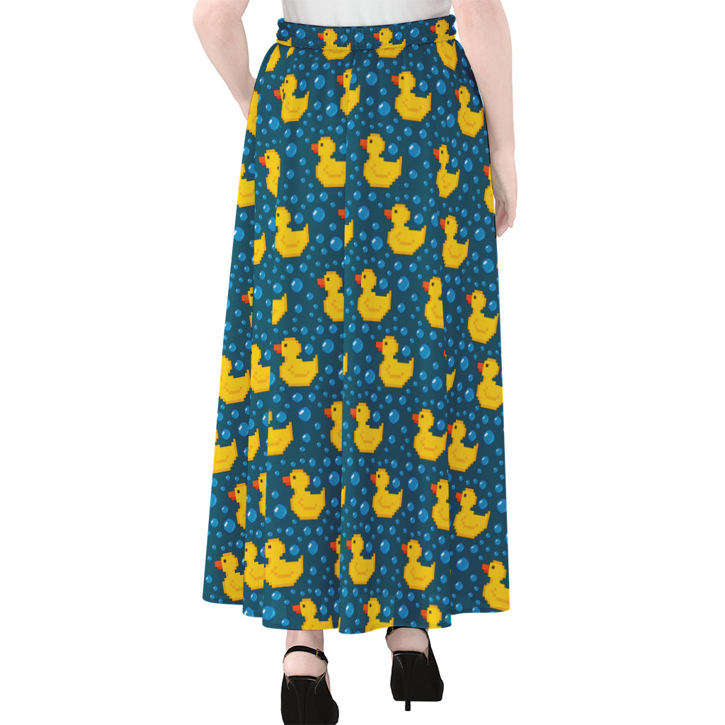 Pixel Rubber Duck Pattern Print Chiffon Maxi Skirt