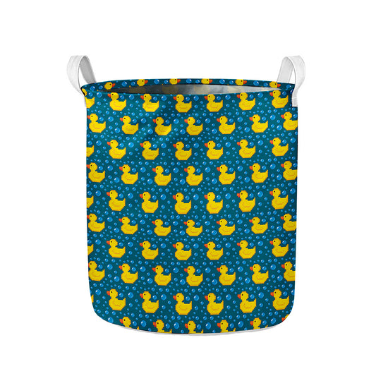 Pixel Rubber Duck Pattern Print Collapsible Laundry Basket