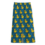 Pixel Rubber Duck Pattern Print Cotton Front Slit Maxi Skirt