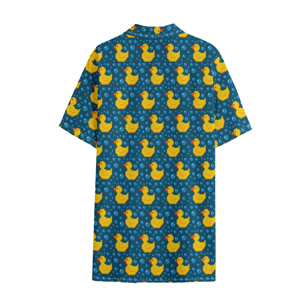 Pixel Rubber Duck Pattern Print Cotton Hawaiian Shirt