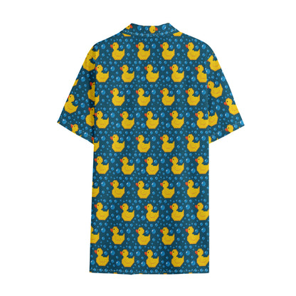 Pixel Rubber Duck Pattern Print Cotton Hawaiian Shirt
