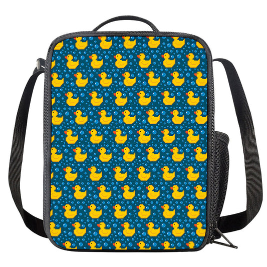 Pixel Rubber Duck Pattern Print Crossbody Lunch Bag