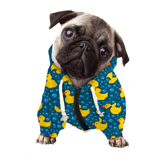 Pixel Rubber Duck Pattern Print Dog Zip Up Hoodie