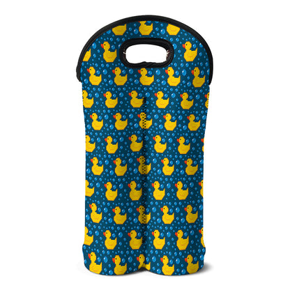 Pixel Rubber Duck Pattern Print Double Neoprene Wine Tote