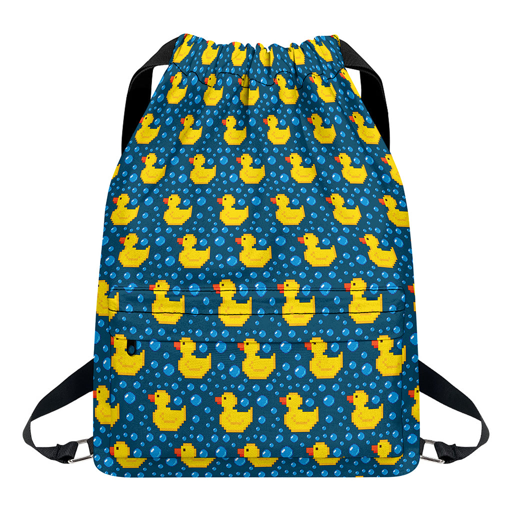 Pixel Rubber Duck Pattern Print Drawstring Backpack