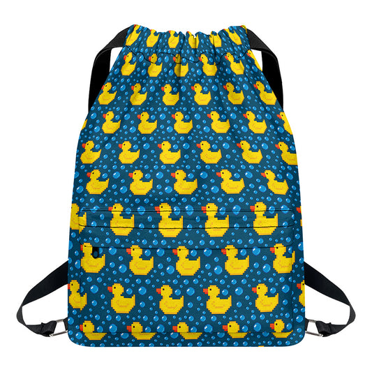 Pixel Rubber Duck Pattern Print Drawstring Backpack