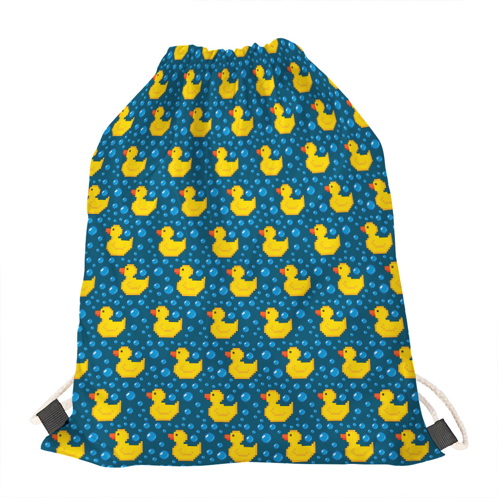 Pixel Rubber Duck Pattern Print Drawstring Bag