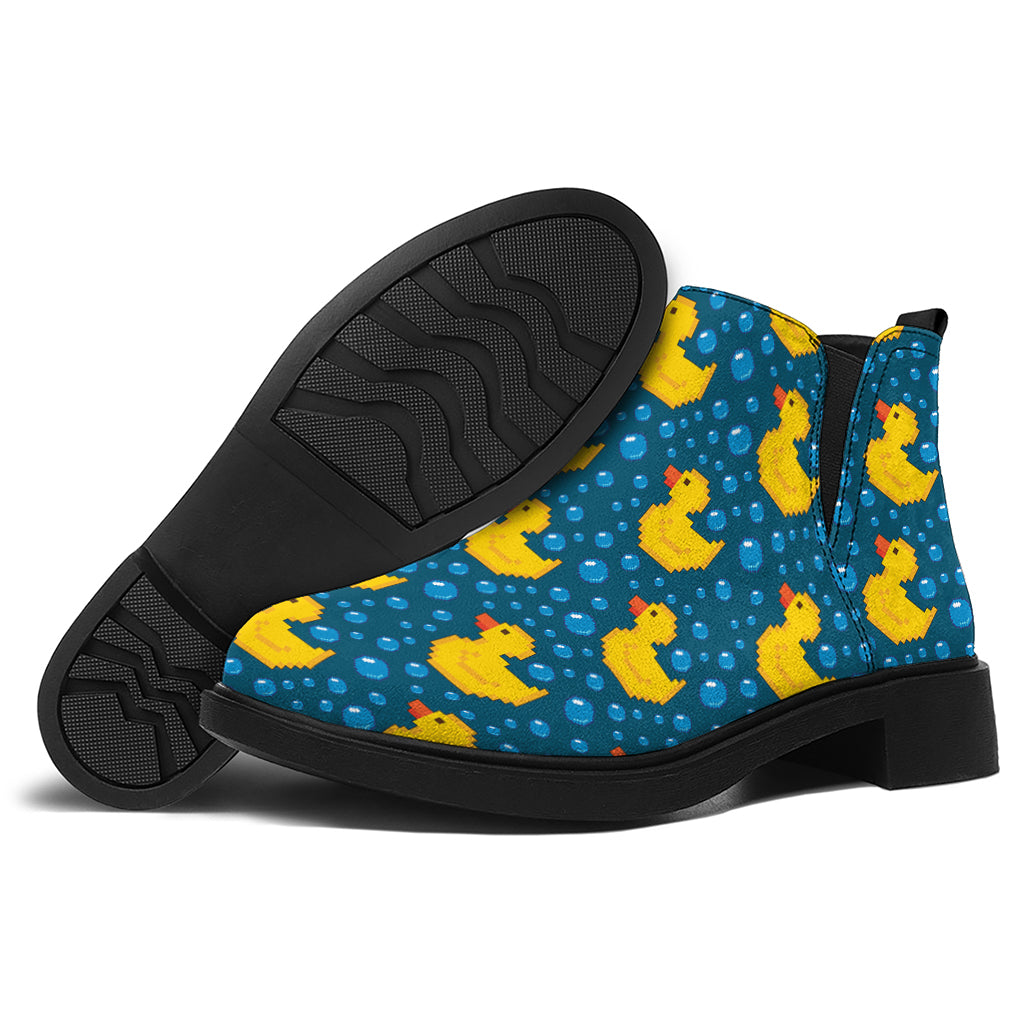 Pixel Rubber Duck Pattern Print Flat Ankle Boots