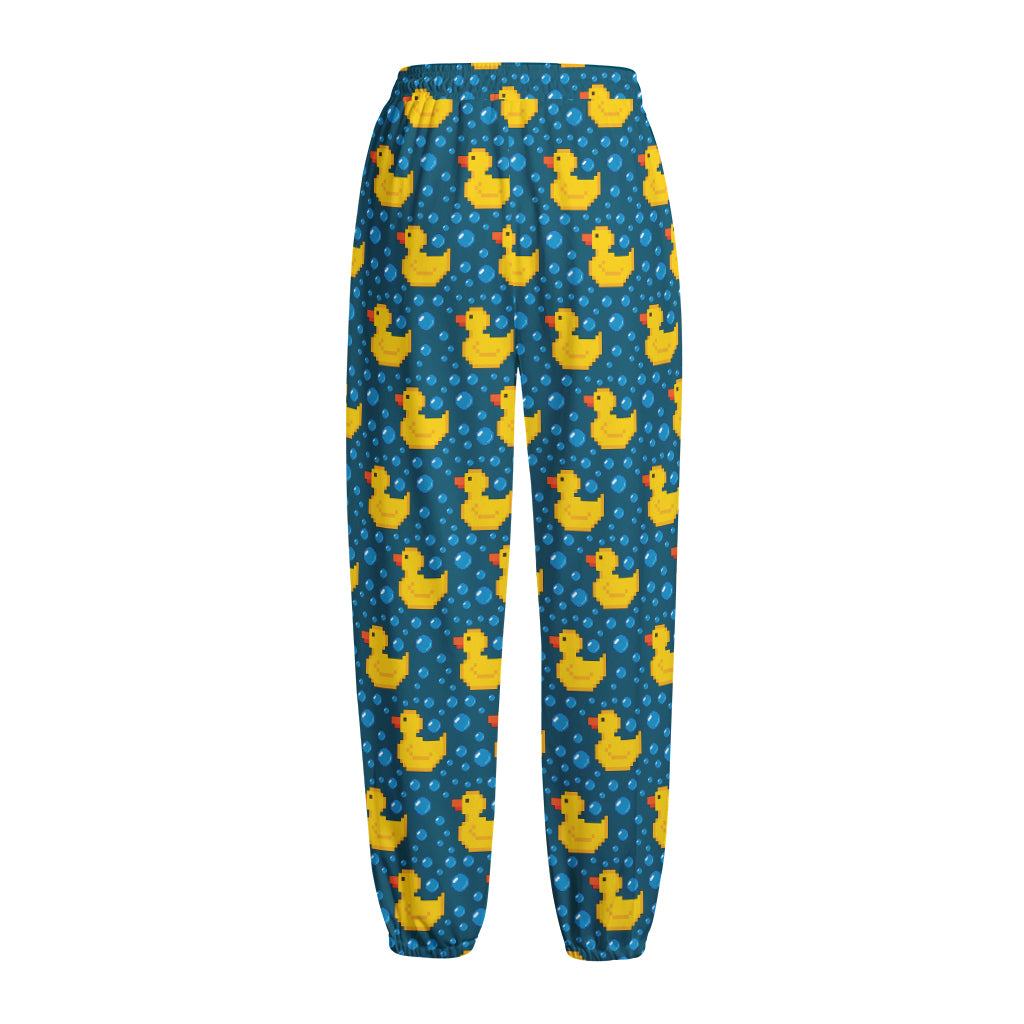 Pixel Rubber Duck Pattern Print Fleece Lined Knit Pants