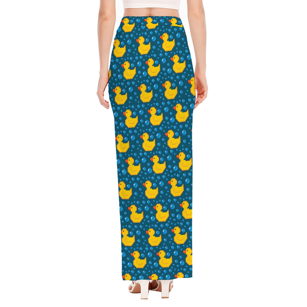 Pixel Rubber Duck Pattern Print High Slit Maxi Skirt