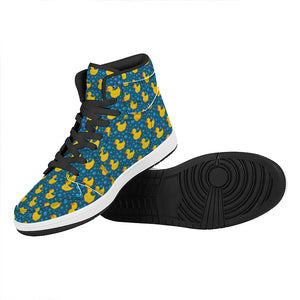 Pixel Rubber Duck Pattern Print High Top Leather Sneakers