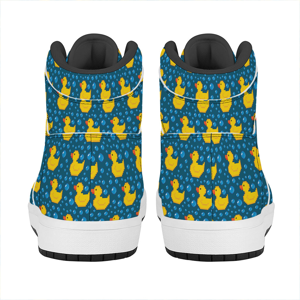Pixel Rubber Duck Pattern Print High Top Leather Sneakers