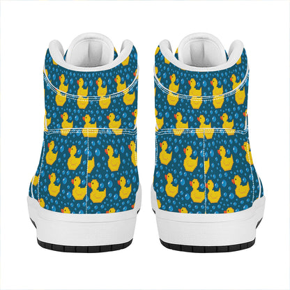 Pixel Rubber Duck Pattern Print High Top Leather Sneakers