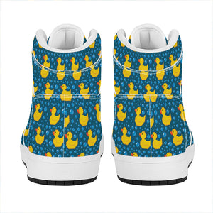 Pixel Rubber Duck Pattern Print High Top Leather Sneakers