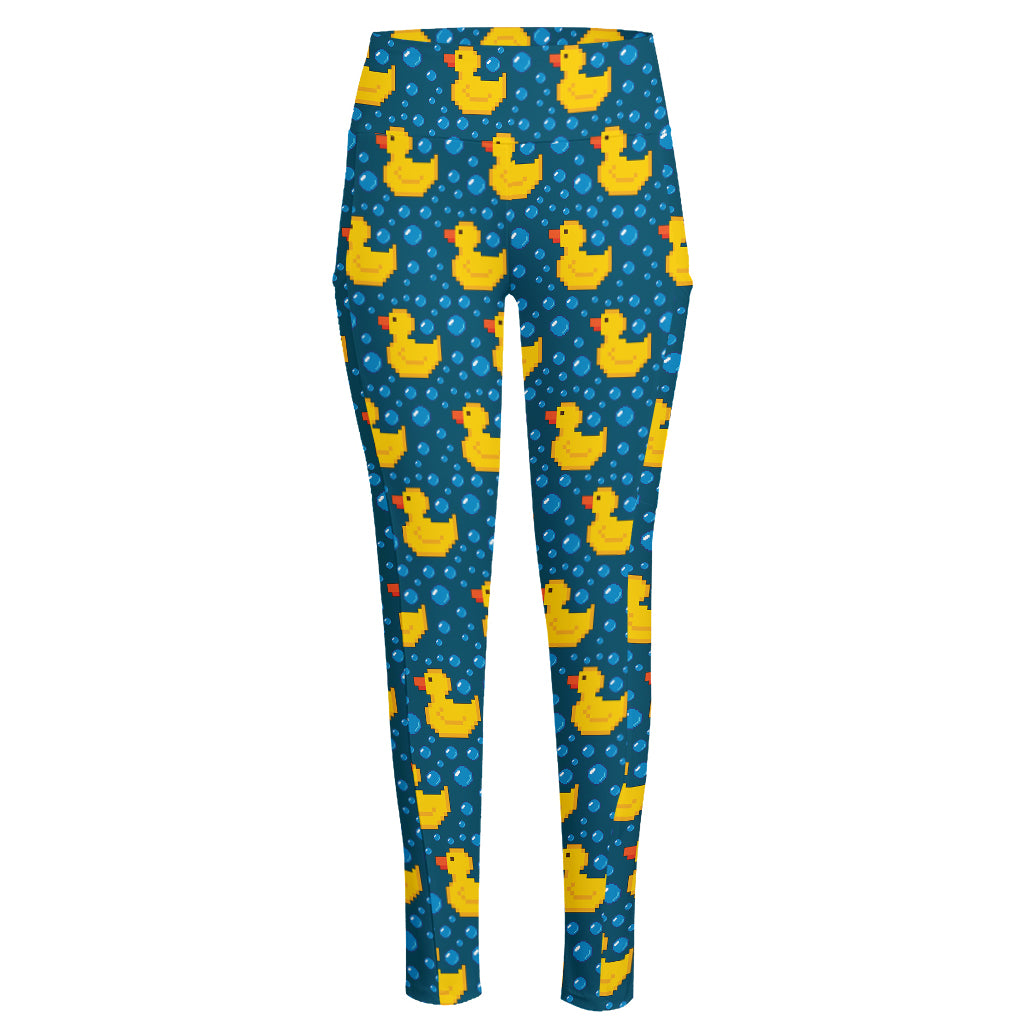 Pixel Rubber Duck Pattern Print High-Waisted Pocket Leggings