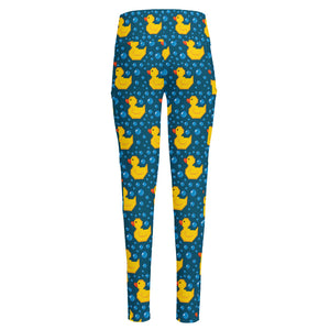 Pixel Rubber Duck Pattern Print High-Waisted Pocket Leggings