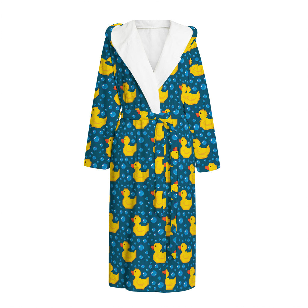 Pixel Rubber Duck Pattern Print Hooded Bathrobe