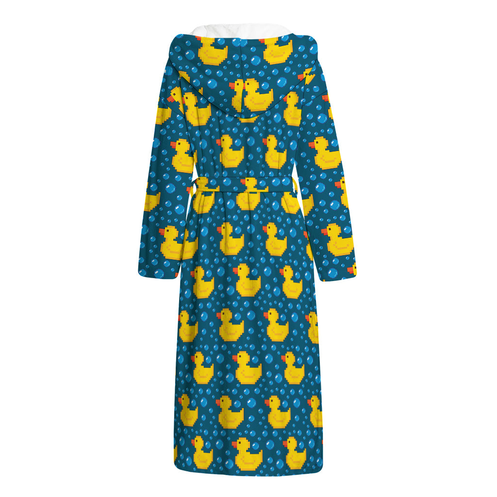 Pixel Rubber Duck Pattern Print Hooded Bathrobe