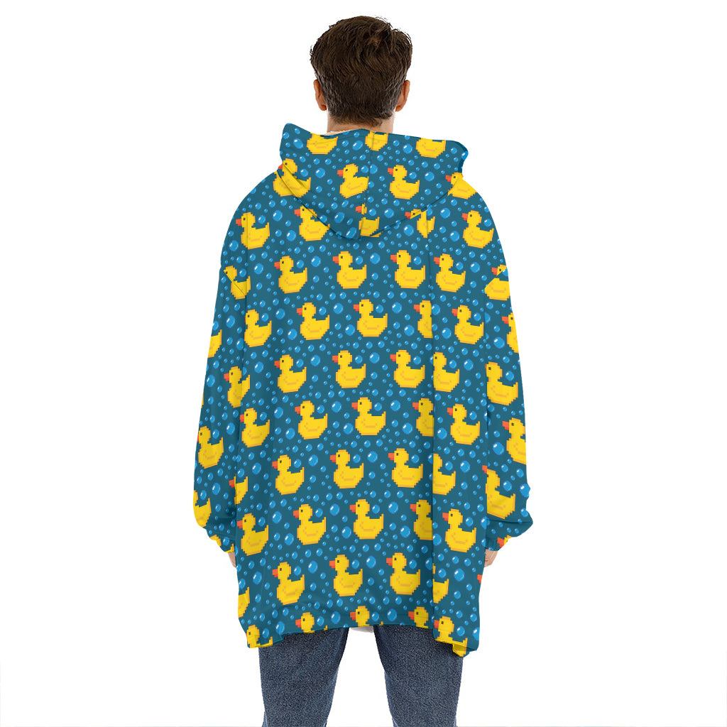 Pixel Rubber Duck Pattern Print Hoodie Blanket