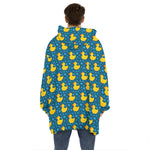 Pixel Rubber Duck Pattern Print Hoodie Blanket
